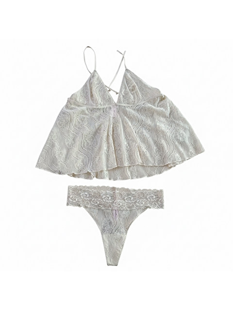 Bonbon Kadın Çapraz Askı Detaylı Dantel Baybdoll  String 2 Li Set Bb2053