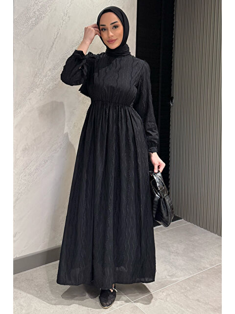 Julude Kadın Bisiklet Yaka Bilek Bağlamalı Tesettür Fistolu Elbise - S000361276-19351