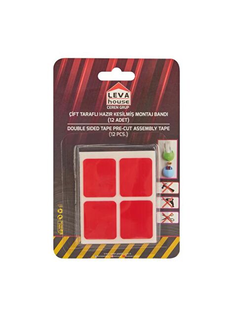 Leva House 12'li Çift Taraflı Hazır Kesilmiş Montaj Bandı - Kırmızı - 4 cm