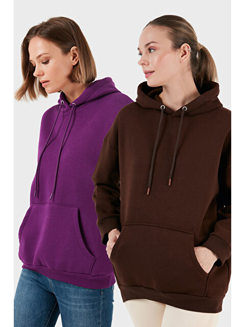 Lela Regular Fit Pamuklu Kapüşonlu Yaka Şardonlu Kışlık 2'li Paket Sweat 5863854S2
