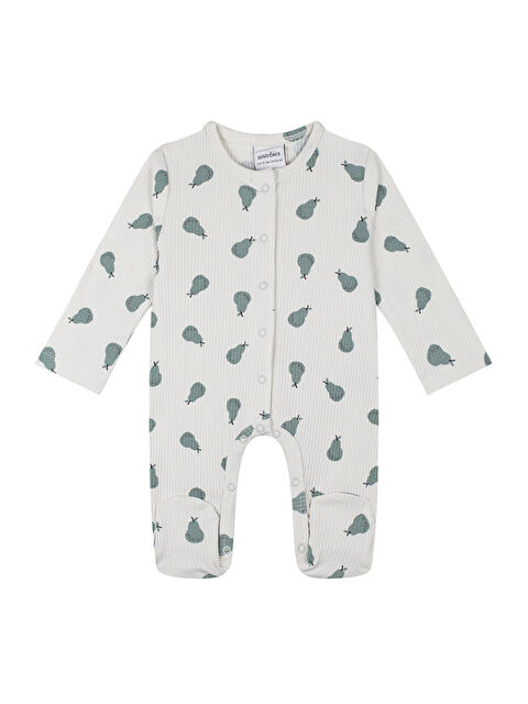 Antebies Organik Gri Yeşil Çıtçıtlı Uzun Kollu Bebek Patikli Tulum