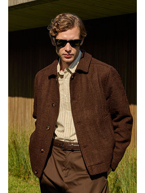 Danger Erkek Tasarım Kumaş Teknik Mont Ceket Kahverengi - S000440225-19413