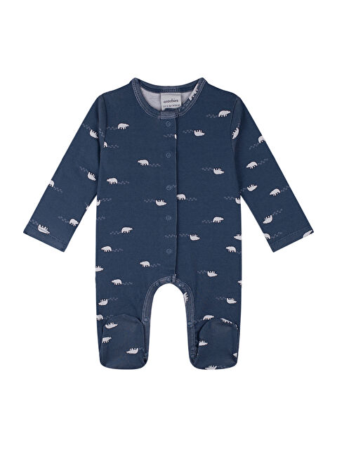 Antebies Organik Lacivert Kutup Ayısı Uzun Kollu Erkek Bebek Tulum