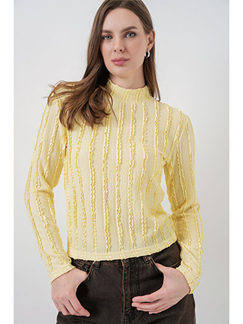 Bigdart Kadın Dokulu Esnek Örme Bluz 975 - Sarı - S000449381-20072