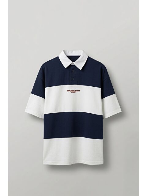 Abluka Online Erkek Oversize Renk Bloklu Polo Yaka T-Shirt Lacivert