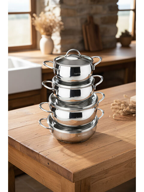 BERNARDO Monde 8 Parça Yarı Küre Çelik Tencere Seti