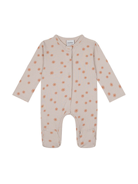 Antebies Bej Bambu Kumaş Uzun Kollu Kız Bebek Patikli Tulum