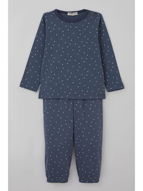 Breeze Erkek Bebek Pijama Takımı Minik Üçgenler Desenli Füme (9 Ay-3 Yaş) - S000527033-33408