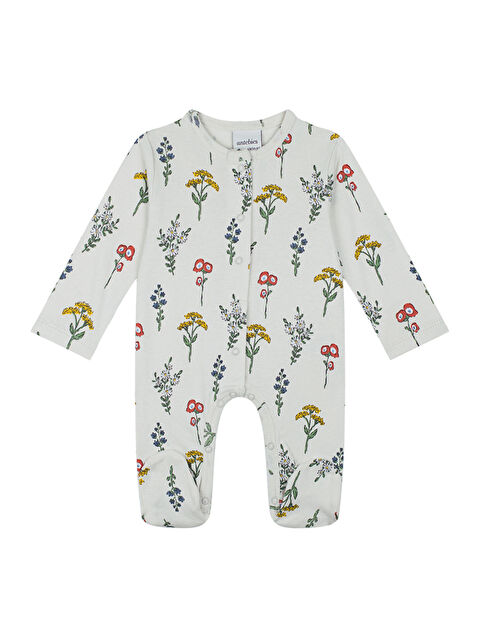 Antebies Organik Bej Çıtçıtlı Uzun Kollu Kız Bebek Patikli Tulum