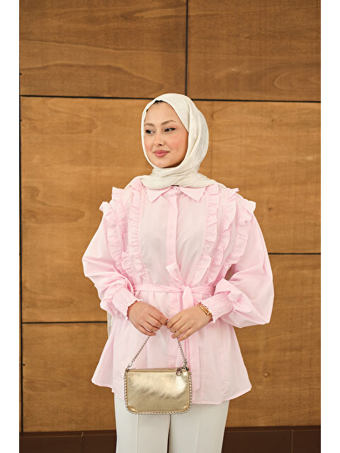 Locco Moda Kadın Fırfır Detaylı Gömlek Pembe - S000530153-20024