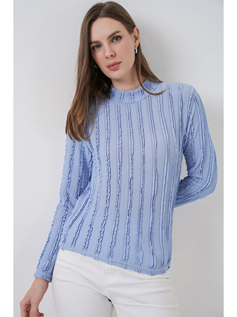Bigdart Kadın Dokulu Esnek Örme Bluz 975 - Mavi - S000449381-17234