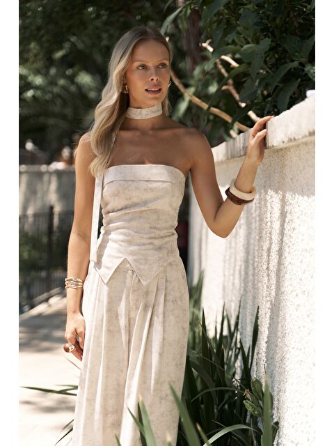 Bohemai Bhioctoria Bej Straplez Crop Pantolon Takım - S000513999-19928