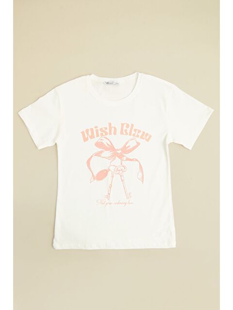 Fullamoda Fiyonk Ve Yazı Baskılı Kız Çocuk Tişört - S000532082-19965