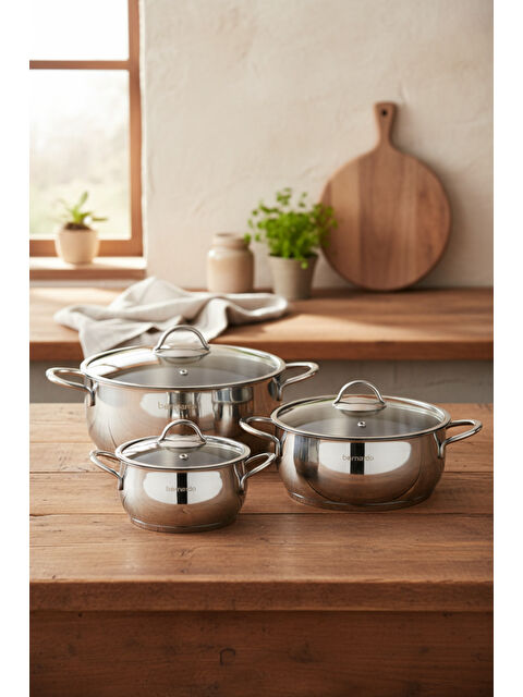 BERNARDO Monde 6 Parça Yarı Küre Çelik Tencere Seti
