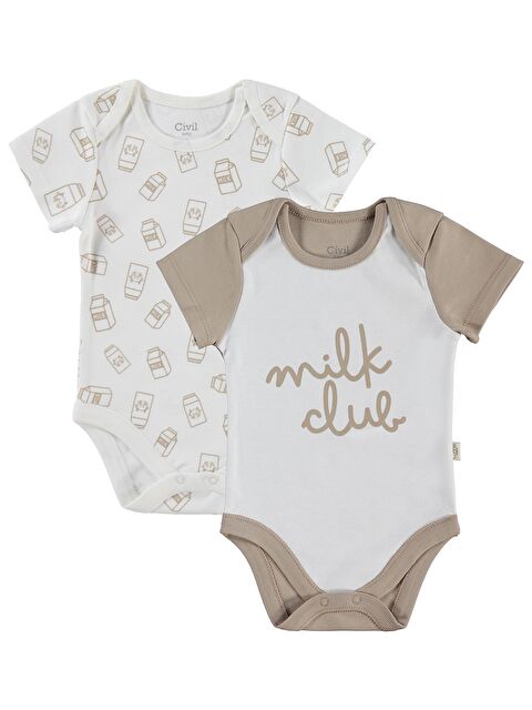 Civil Baby Milk Baskılı 2'li Set 3-18 Ay Çıtçıtlı Badi - Ekru