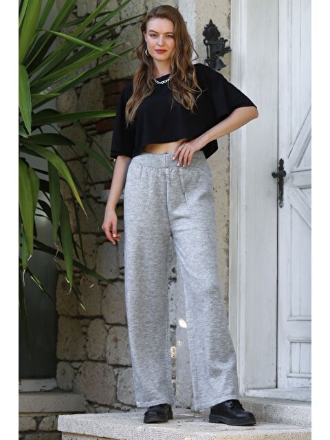 Chiccy Gri Örme Boru Paça Yün Pantolon - S000468723-20600