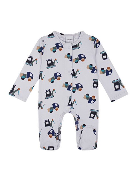 Antebies Organik Gri Kamyon Çıtçıtlı Uzun Kollu Erkek Bebek Tulum