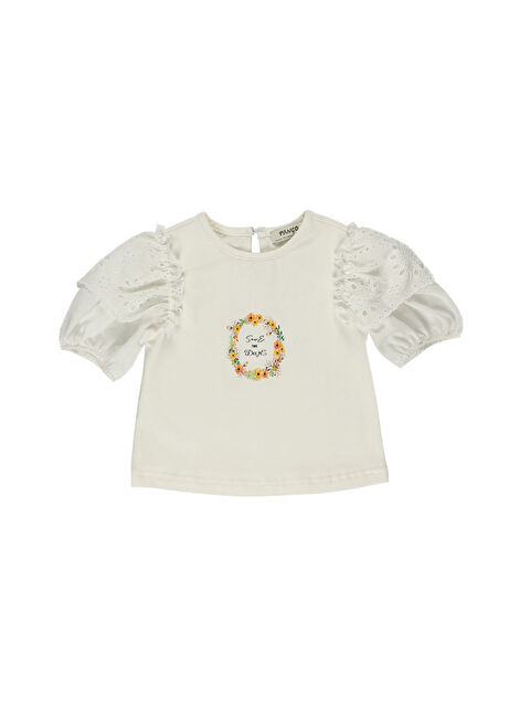 Panço Kız Bebek Kolları Dantel Detaylı Beyaz Tişört - S000523816-20063