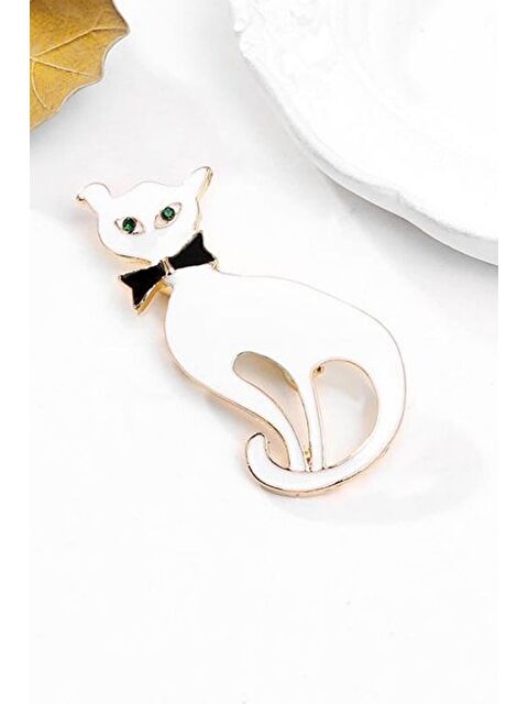 New Obsessions Kedi Figürlü Mine Kaplamalı Kadın Broş Yaka İğnesi - S000322722-20063