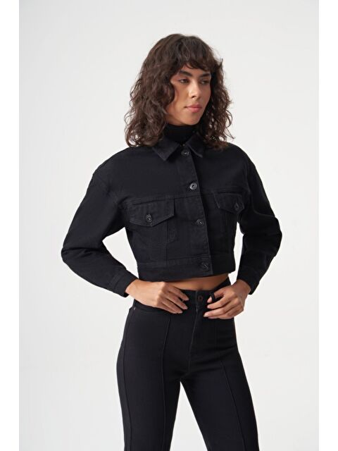 Mizalle MZL Siyah Crop Denim Ceket - S000351341-19351