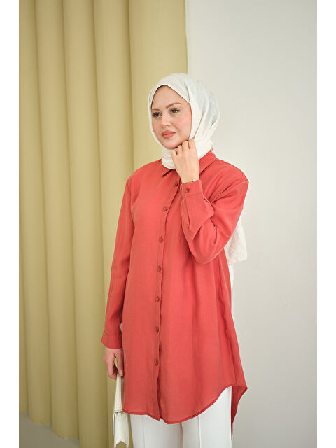 Locco Moda Kadın Basic Uzun Gömlek Kiremit - S000530157-18657