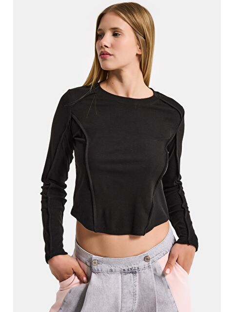 It's Basic Kadın Siyah Renk w5 Organik Kumaş Crop Fit Body