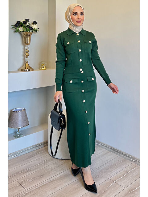 Julude Düğme Detaylı Hırka Etek Tesettür Triko İkili Takım - S000300138-18194