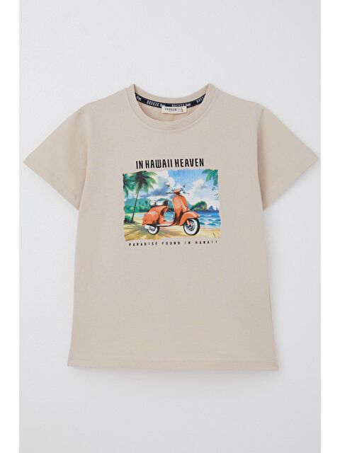 Breeze Erkek Çocuk Tişört Scooterla Tropik Hawaii Turu Bej (5-10 Yaş) - S000365494-19928