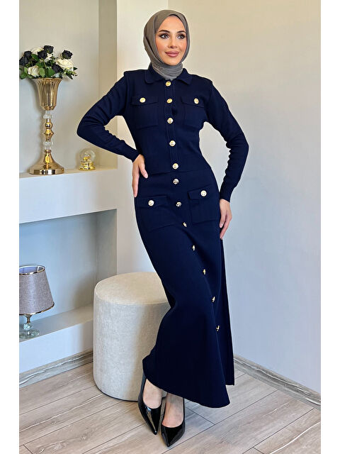 Julude Düğme Detaylı Hırka Etek Tesettür Triko İkili Takım - S000300138-21164