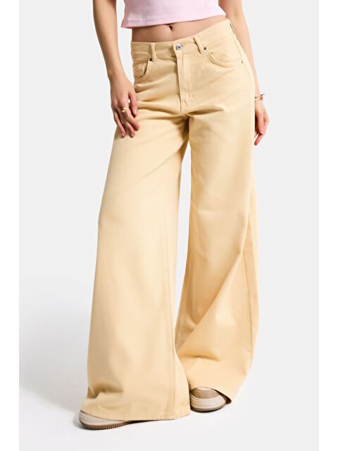 It's Basic Kadın Bej Hera 6s6-57 Palazzo Fit Bol Kesim Denim Jean