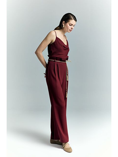 SATEEN Kemer Detaylı Pantolon - Bordo - S000531628-19951