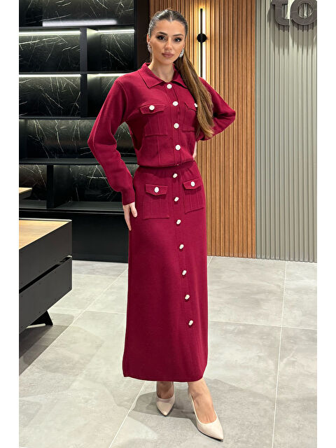 Julude Düğme Detaylı Hırka Etek Tesettür Triko İkili Takım - S000300138-19951