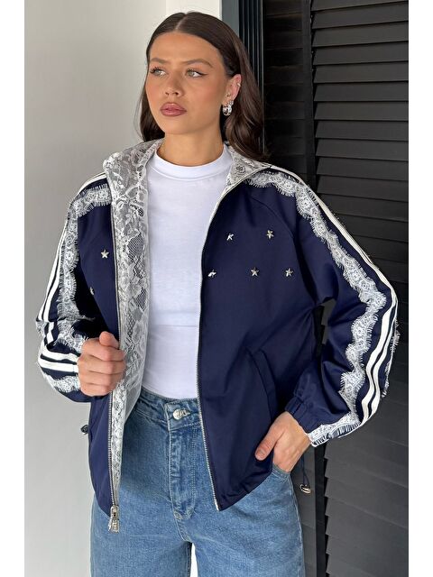 Gülseli Çift Taraflı Giyilebilir Dantel Detaylı Tarz Mont - S000482886-21164