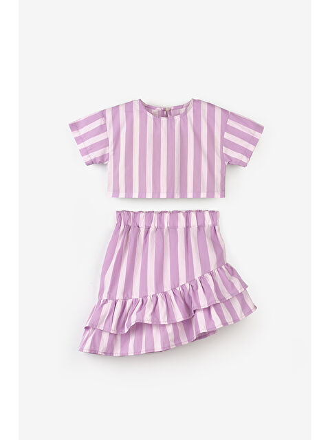 Le Mabelle Lila Çizgili Kız Çocuk Crop Etek İkili Takım - Cora - S000513265-17878