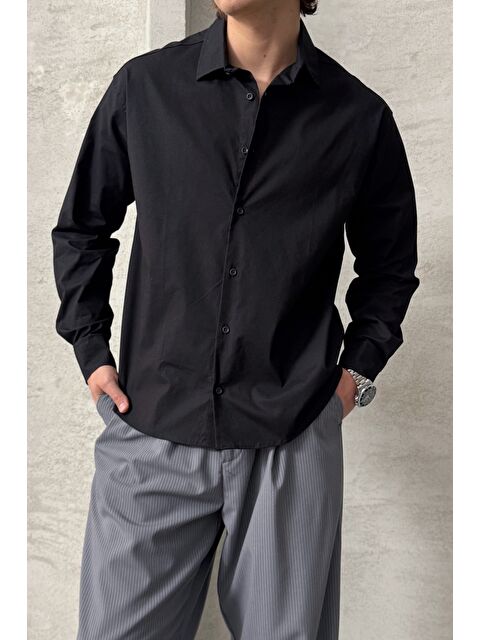 HYMAN Erkek Oversize Pamuklu Poplin Gömlek - S000515498-19351