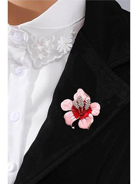 New Obsessions Pembe Mineli ve Taşlı Aomori Çiçek Broş - S000432796-27599