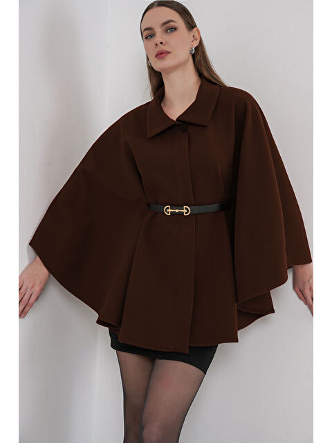 Bigdart Kadın Kemerli Kaşe Panço 9170 - Kahverengi - S000469174-19413