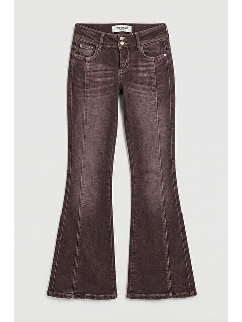 It's Basic Kadın Jean Kahve 4s6-16 SWL Mid Rise Flare Fit Kemer Detaylı Esnek Kumaş Denim Jean