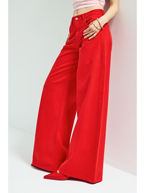 It's Basic Kadın Kırmızı Hera 6s6-19 Palazzo Fit Bol Kesim Denim Jean