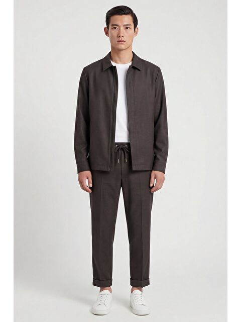 Sabri Özel Giotelli Kahve Yün Karışımlı Elastan İçerikli Erkek Spor Takım Elbise - S000523821-19413