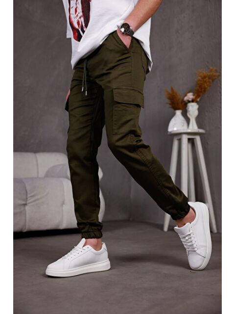 Oksit Hend Jogg Paçası ve Beli Lastikli Slim Fit Elastanlı Keten Kargo Pantolon - S000360252-18547