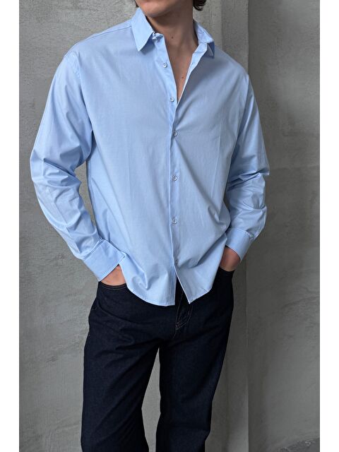 HYMAN Erkek Oversize Pamuklu Poplin Gömlek - S000515498-17437