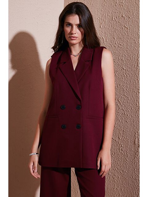 Lela Oversize Fit Mono Yaka Kolsuz Düğmeli Kadın Ceket Yelek 6521177 - S000421758-19951