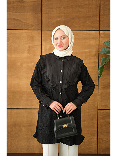 Locco Moda Kadın Pile Ve Brode Detay Gömlek Siyah - S000530161-19351