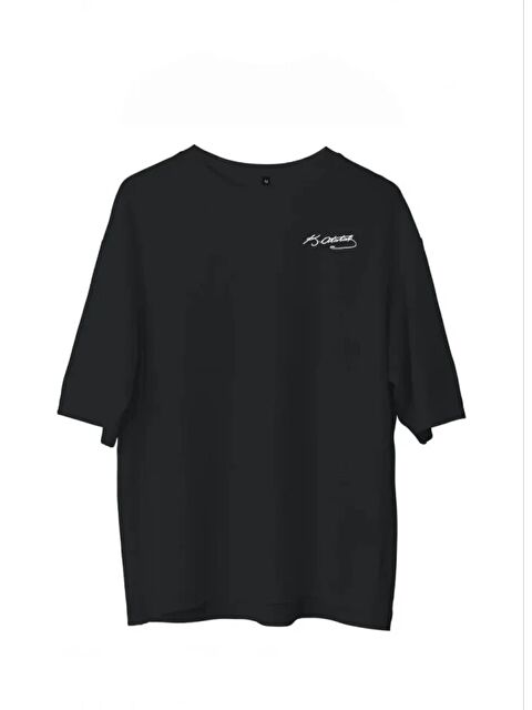 Jane's Unisex Bisiklet Yaka Baskılı Oversize T-Shirt - Siyah