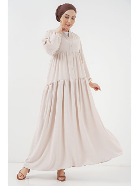 Bigdart 2527 Kadın Uzun Tesettür Elbise - Krem - S000341889-19966