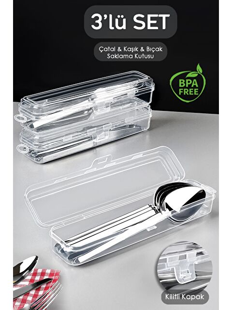 Meleni Home 3'lü Çatal Bıçak Kaşık Saklama Kutusu Seti - S000382719-26865