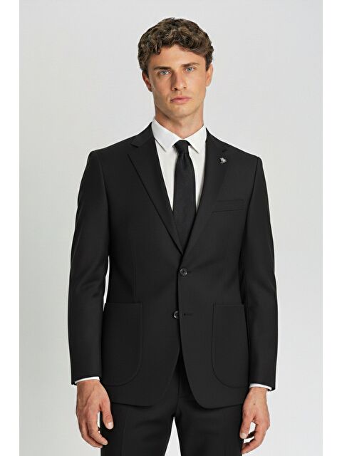 Sabri Özel Siyah Slim Fit Çizgili Mono Yaka 6 Drop Erkek Takım Elbise - S000523826-19351