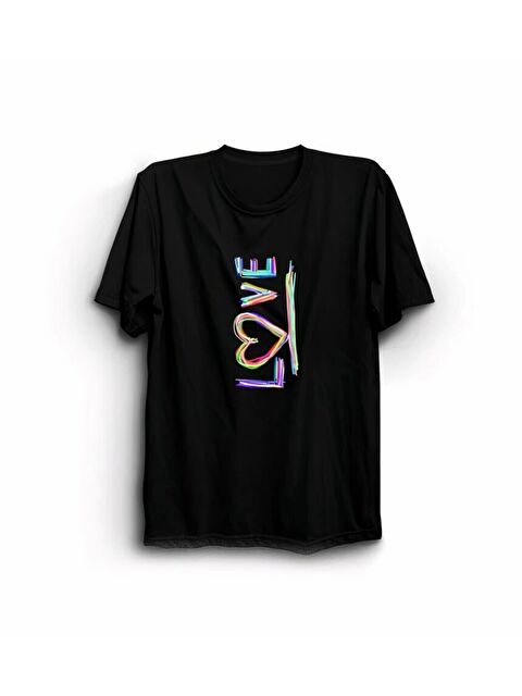 Jane's Sevgililer Günü İçin Özel Tasarım Love Baskılı T-shirt - Siyah - S000528469-19351