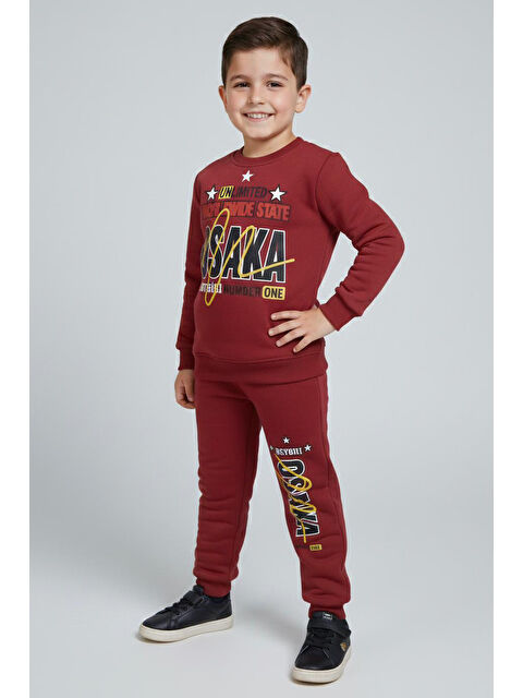 Tofisa Erkek Çocuk Bordo Baskılı Şardonlu Pijama Takımı - 28097-BORDO - S000495308-19951